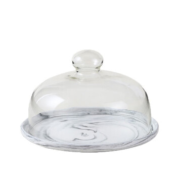 Homeglen 甜品盘带盖子透明玻璃罩托盘 十英寸灰色大理石托盘+甜品罩