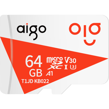 爱国者（aigo）64GB TF（MicroSD）存储卡 U3 A1 V30 4K内存卡 相机行车记录仪监控摄像头储存卡 T1JD读速100MB/s