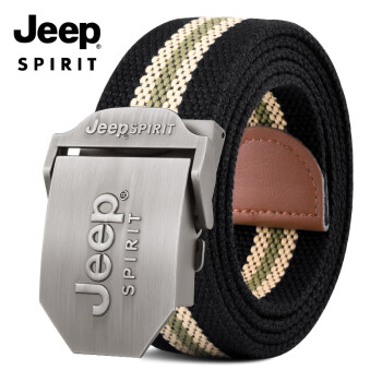 JEEP SPIRIT吉普皮带男士帆布自动扣无牙简约撞色耐磨品牌皮带军训腰带