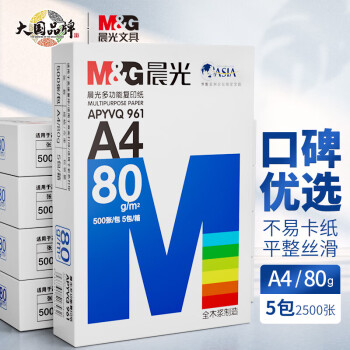 晨光（M&G）复印纸A4打印纸80g加厚a4纸打印白纸办公用纸草稿纸绘画纸蓝晨光A4纸经济装（整箱5包）