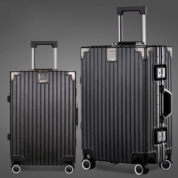 星墨凡 20英寸轻便黑色铝框拉杆包大容量网红行李箱加厚结实耐用旅行箱 曜石黑 
