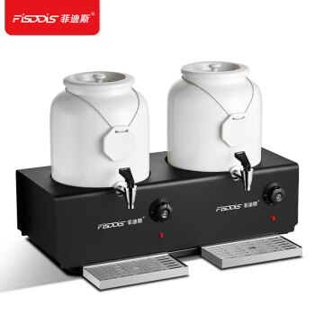 菲迪斯自助餐陶瓷牛奶鼎10L双头白色保温豆浆咖啡鼎电加热果汁桶商用自助餐饮料机