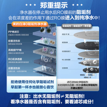 美的（Midea）净水器家用净水机白泽1000G 5年RO反渗透 厨下式净水器过滤器直饮机 0陈水 2.65L/分