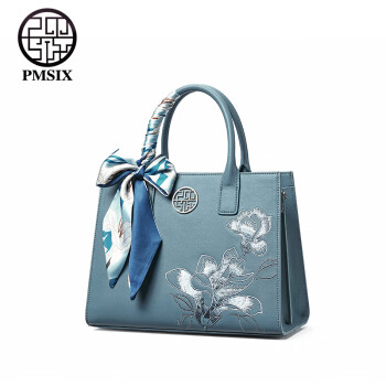 PmSix母亲节礼物实用国风品牌手提包女刺绣牛皮妈妈包中年女士单肩包