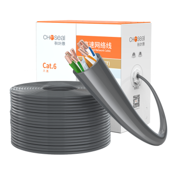 秋叶原（CHOSEAL）原装六类网线【工程版0.57±0.02mm】CAT6纯铜线芯 非屏蔽千兆网络线灰色305米QS2619AT305