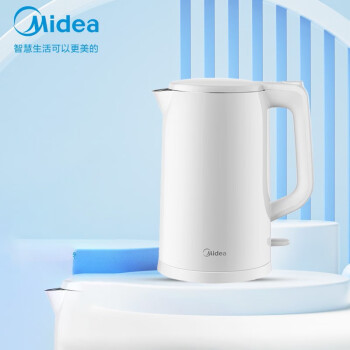 美的（Midea） 电水壶 （白色）1.7L大容量 家用 烧水壶 双层防烫 304不锈钢水壶 AEK1769