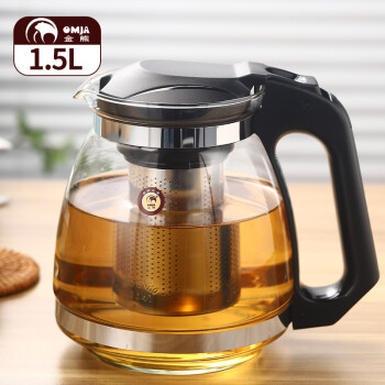 金熊 玻璃茶壶 耐热玻璃大容量花草茶壶 304不锈钢过滤内胆1.5LJT101