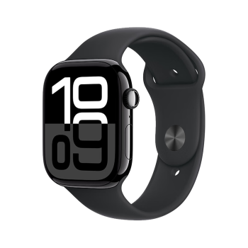 Apple/苹果 Watch Series 10 智能手表GPS款46毫米亮黑色铝金属表壳黑色运动型表带S/M MX263CH/B