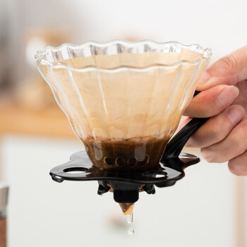 onlycook咖啡滤杯 扇形滴滤漏杯 玻璃带卡座 水煮咖啡壶手冲过滤器 主图款