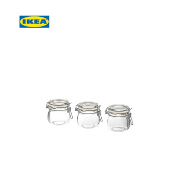 IKEA 宜家 KORKEN 考肯 附盖罐 13 厘升 透明玻璃 3件