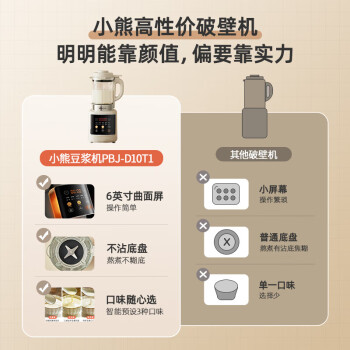 小熊（Bear）破壁机家用 豆浆机多功能料理机 榨汁机 全自动 一键高温清洗破壁机 超大容量 PBJ-D10T1 1.75L