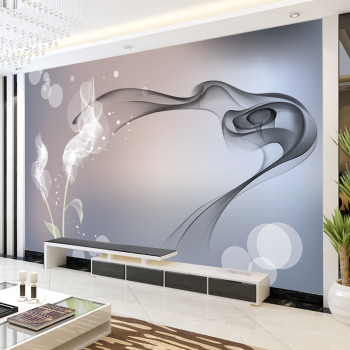 电视背景墙壁画3d立体客厅壁纸现代简约卧室墙纸北欧抽象烟雾花卉玫瑰