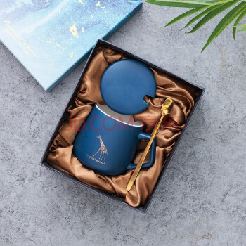 CODA   创意礼品带盖带勺子水杯咖啡杯茶杯礼盒装 蓝色400ml