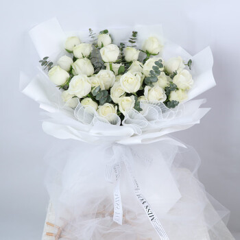爱在此刻 鲜花速递同城配送33朵白玫瑰花束表白送女友生日礼物