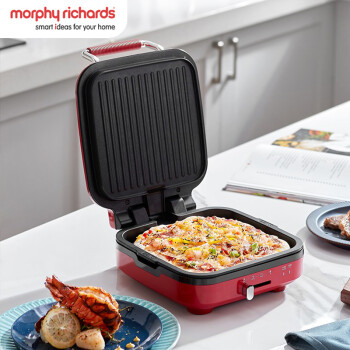 摩飞（MORPHYRICHARDS）家用 小型多功能煎烤锅轻食面包吐司压烤机华夫饼机高贵红MR8600  