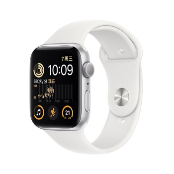 Apple/苹果 Watch SE 2022款智能手表GPS款44毫米银色铝金属表壳白色运动型表带  MNK23CH/A