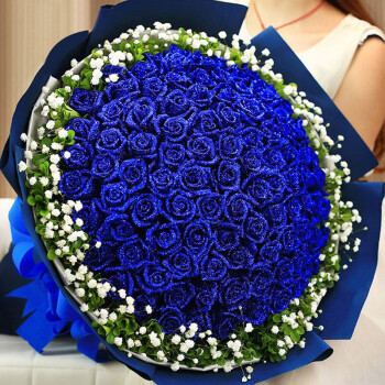 爱花居鲜花速递99朵蓝色妖姬玫瑰干制花表白生日礼物送女友同城配送|D87