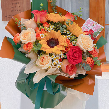 爱在此刻鲜花向日葵玫瑰韩式花束礼物送朋友老师女友同城配送上门