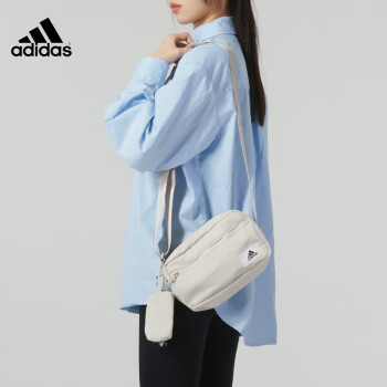 阿迪达斯 （adidas）单肩包斜挎包女包休闲运动包便携小包时尚挎包手机包 米白色