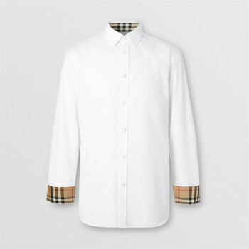 burberry 2021fw秋冬 男士白色 修身剪裁专属标识图案弹力棉府绸衬衫