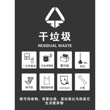 标识干湿垃圾垃圾分类标识贴纸垃圾桶有害厨余标签标贴干垃圾30x40cm