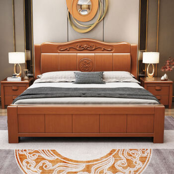 实木床18米15m双人床经济型简约现代家具主卧室储物婚床海棠色单床
