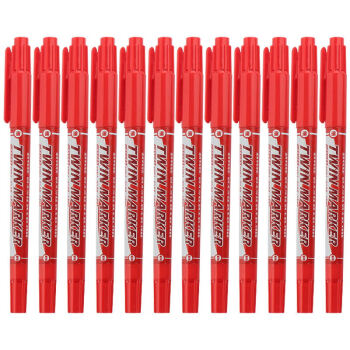 晨光XPMV7403小双头细杆记号笔12支/盒红色 细头马克笔勾线笔学生美术生描边笔