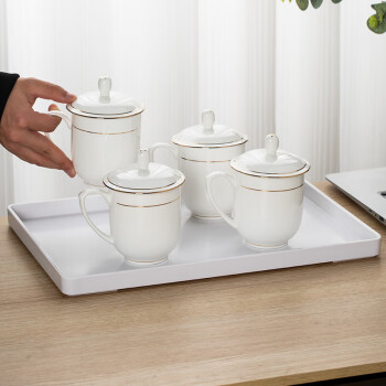 陶相惠杯子托盘茶托家用长方形欧式水杯白色托盘茶盘创意水果盘餐盘加厚