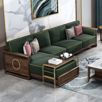心居名家 沙发 实木沙发进口乌金木轻奢新中式客厅家具组合 现代布艺沙发 三单贵组合 组装