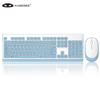 MageGee V650 机械手感键盘 无线键盘鼠标套装 办公商务键鼠套装 USB连接笔记本电脑键盘鼠标 白蓝色拼装