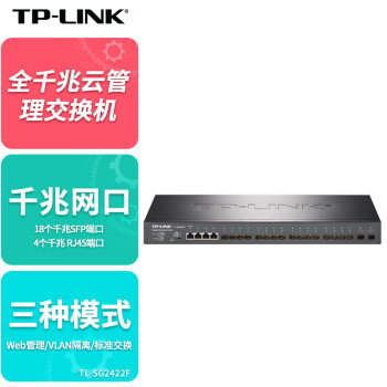 普联（TP-LINK）22口千兆云管理光纤交换机18全光口带4电口VLAN汇聚企业级二层网络接入网线分流器TL-SG2422F