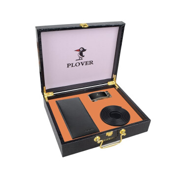 PLOVER 高端皮盒商务皮带长钱夹时尚两件套 休闲套装礼盒 黑色 GD820057-2GA