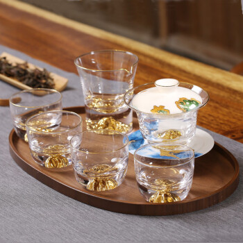 个杯堂 金山茶具套装水晶玻璃功夫茶器 蓝色幻影八件套