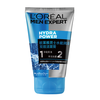 欧莱雅男士水能润泽双效洁面膏100ml(男士洗面奶 清洁毛孔)