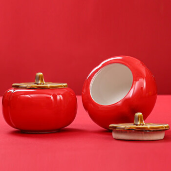 致年华 茶叶罐 事事如意柿子陶瓷茶叶罐 双罐红色礼盒装 2套起购 DO