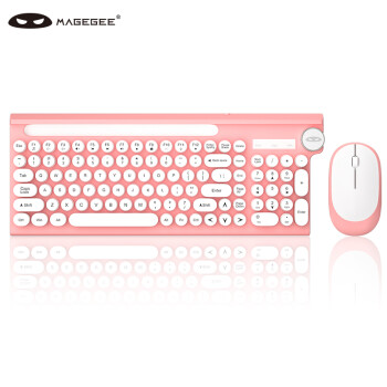 MageGee V630 无线办公键盘鼠标套装 USB连接便携键鼠 薄膜键盘键鼠带旋钮 笔记本台式电脑通用键盘 白粉色