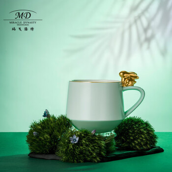 玛戈隆特玉兔呈祥 马克杯高颜值大容量陶瓷早餐杯家用牛奶燕麦杯-淡青色