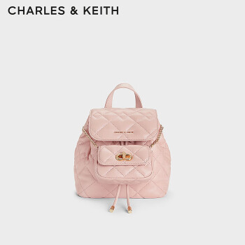 CHARLES&KEITH菱格大容量柔软多用背包双肩包包女包生日礼物CK2-60151400 粉红色Pink S