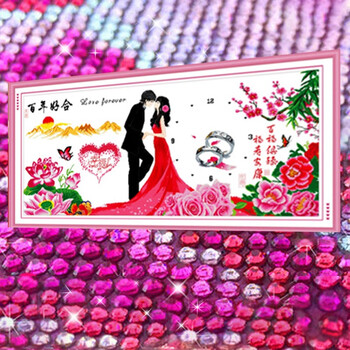 
                                                                                2022新款结婚婚庆手工绣品5D钻石画满钻客厅水钻画点钻粘钻贴钻十字绣情侣贴画粘贴画砖石秀卧室餐厅小 水晶圆钻(满钻) 全部贴钻(120*53厘米)送九宫钻石盒                