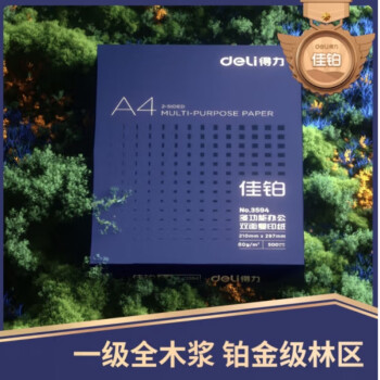 得力(deli)佳铂A4打印纸 80g克500张*5包一箱 高档加厚复印纸 合同标书彩打纸 整箱2500张 3595