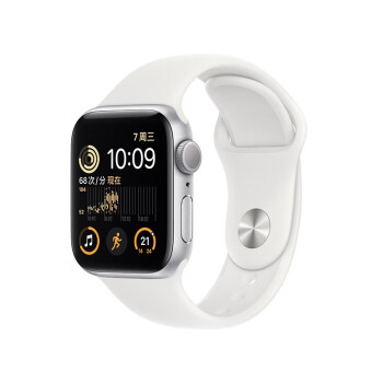 Apple Watch SE 2022款智能手表GPS款40毫米银色铝金属表壳白色运动型表带 MNJV3CH/A