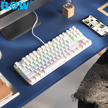 航世（BOW）G19 有线机械键盘 热插拔机械键盘 电脑办公键盘 电竞游戏键盘 87键混光键盘  茶轴 白色