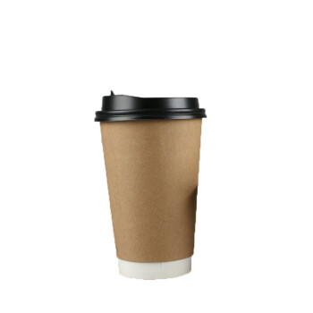 御厨 咖啡奶茶热饮杯打包杯子一次性纸杯带盖 12oz杯+黑盖 500套/箱 