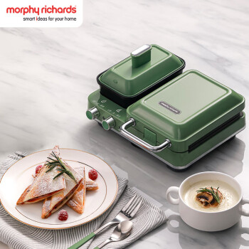 摩飞电器MR9086 早餐机 三明治机 家用迷你多功能电饼铛 双区料理机 轻食机面包煎烤晚餐机 绿色
