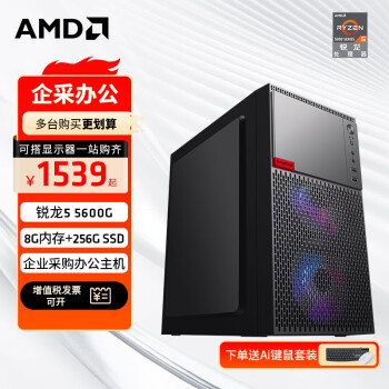  AMD 锐龙R5 5600G商用办公家用网课财务设计台式电脑游戏主机DIY组装机Ai智能电脑办公套件 配置一R5 5600G+8G+256G SSD 单主机