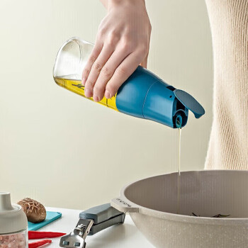 zuutii加拿大油瓶厨房家用自动开合玻璃罐调料防漏重力醋酱油壶 深海蓝