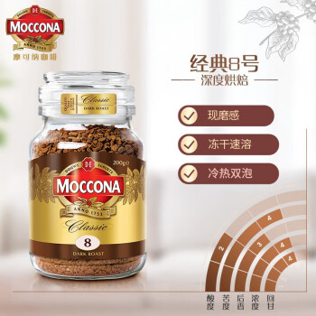摩可纳Moccona 进口冻干速溶黑咖啡无蔗糖健身运动燃减经典深度烘焙200g