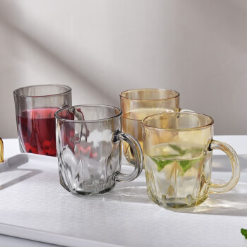  NSYCA创意高颜值玻璃茶杯带把钻石造型水杯家用泡茶杯啤酒杯 钻石玻璃把杯1个颜色随机