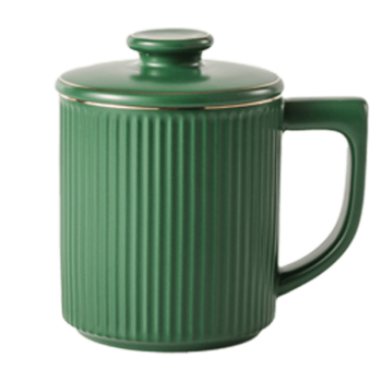 洁雅杰陶瓷马克杯带盖水杯子(450ml)牛奶杯早餐杯办公杯男女茶杯绿色