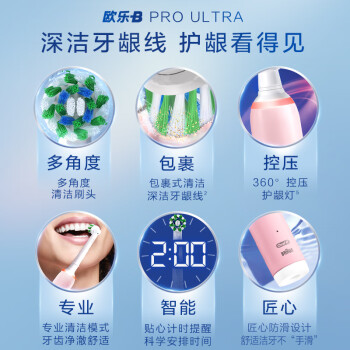 欧乐B成人电动牙刷成人Pro4Ultra小白刷3D声波圆头Pro系列深度清洁牙龈按摩情侣礼赠生日礼物